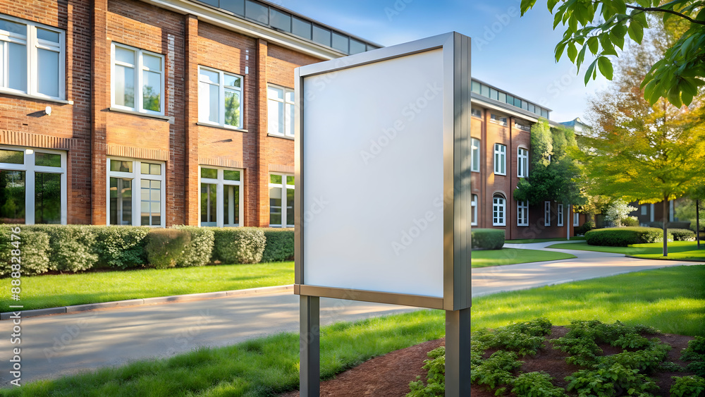 Large empty white billboard in urban setting, Blank advertisement on red brick building, empty white Billboard mockup on street, Outdoor of school building advertising space background Large empty white billboard in urban setting, Blank advertisement on red brick building, empty white Billboard mockup on street, Outdoor of school building advertising space background