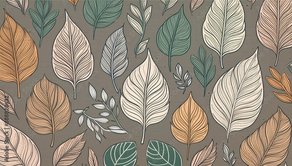 Fototapeta premium Leaves pattern, autumn leaves background, Pattern with leaves, a repeating pattern of oak and maple leaves in an illustration
