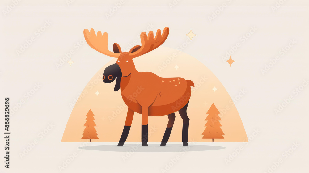 Fototapeta premium Adorable cartoon moose design on a simple background.