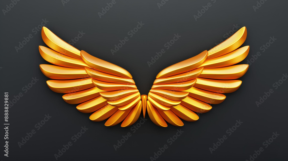 Fototapeta premium Golden angel wings in stunning 3D illustration on a black background.