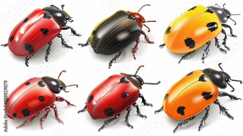 Detailed illustration of adult beetles on white background with copy space.