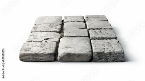 Realistic illustration of a single paving stone with texture pattern on white background.