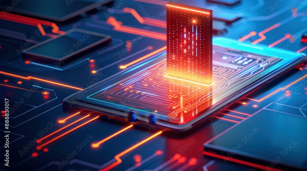 Fototapeta premium Modern digital illustration showcasing advanced security tech with holographic elements on a dark background.