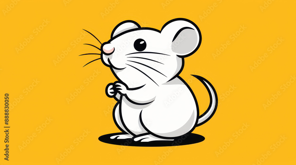 Charming mouse illustration with yellow backdrop and black outline of charmingly cute drawing.