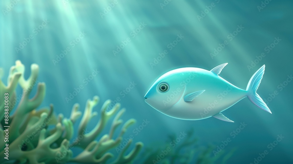 Naklejka premium Mesmerizing underwater scene fish gracefully swim amongst vibrant corals in the deep blue ocean.