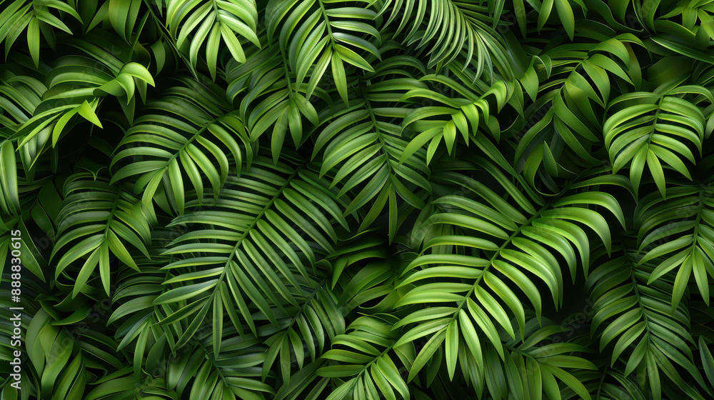 Fototapeta premium Transform your space with a 3D wall texture of lush green jungle foliage, bringing nature indoors.