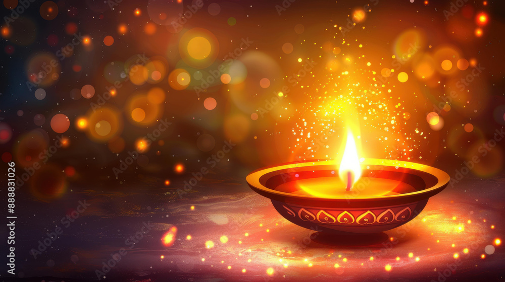 Detailed realistic illustration of a jur sital setting with a classic earthen oil lamp. Detailed realistic illustration of a jur sital setting with a classic earthen oil lamp.