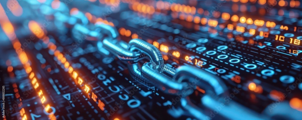 Fototapeta premium Digital ledger, augmented reality blockchain visualization, hightech environment