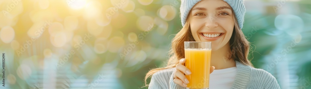Smiling Woman Enjoying Fresh Orange Juice Smiling Woman Enjoying Fresh Orange Juice