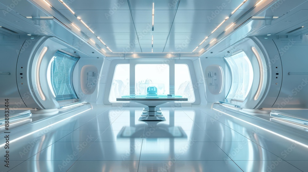 Obraz premium Holographic innovation workshop, futuristic design, sleek modern environment
