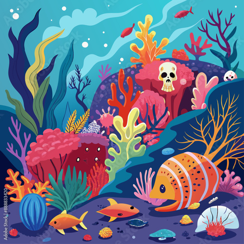 land scape backgrounds of underwater Depict the natural death of marine life in a coral reef. vector backgrounds