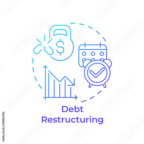 Debt restructuring blue gradient concept icon. Financial consolidation, loan modification. Round shape line illustration. Abstract idea. Graphic design. Easy to use in infographic, presentation