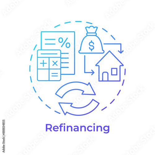 Refinancing blue gradient concept icon. Home equity loan. Payment terms, financial situation. Round shape line illustration. Abstract idea. Graphic design. Easy to use in infographic, presentation