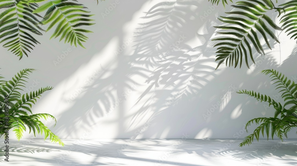 Obraz premium Fern leaves casting shadows on white wall