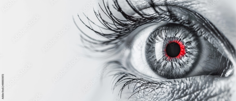 Fototapeta premium A tight shot of an eye, with a red circle superimposed over its iris