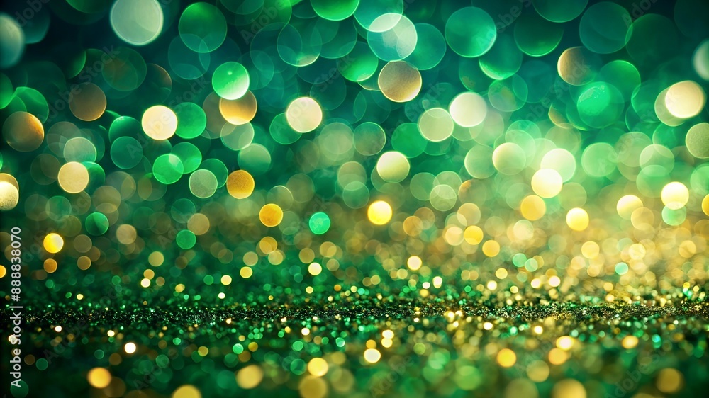 Abstract blur bokeh banner background. Gold bokeh on a defocused emerald green background Abstract blur bokeh banner background. Gold bokeh on a defocused emerald green background
