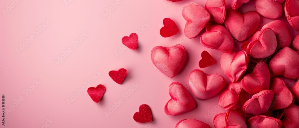 Red hearts against pink backdrop; space for message or inscription Red hearts against pink backdrop; space for message or inscription