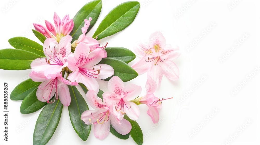 Delicate Pink Rhododendron Blooms with Green Leaves Delicate Pink Rhododendron Blooms with Green Leaves
