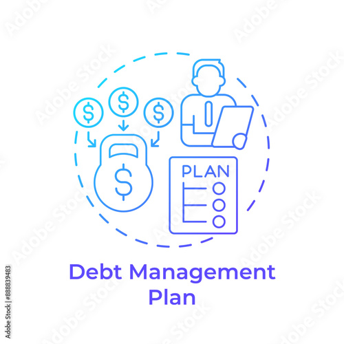 Debt management plan blue gradient concept icon. Financial planner, repayment terms. Round shape line illustration. Abstract idea. Graphic design. Easy to use in infographic, presentation