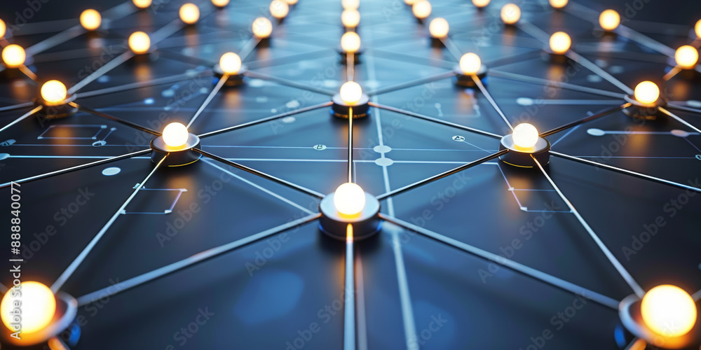 Abstract network connections with glowing dots and lines on a dark blue background, concept of digital technology, modern design template. 3D Rendering Abstract network connections with glowing dots and lines on a dark blue background, concept of digital technology, modern design template. 3D Rendering
