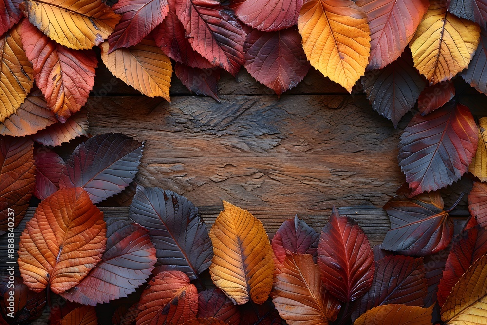Autumn Leaves Frame on Rustic Wooden Surface - Seasonal Background for Fall Decor Autumn Leaves Frame on Rustic Wooden Surface - Seasonal Background for Fall Decor