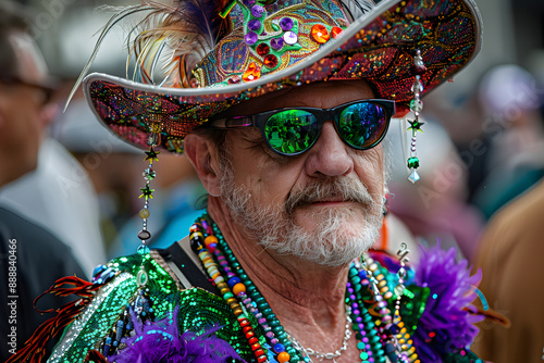 Mardi Gras Carnival in New Orleans. The Krewes, brotherhoods, are a very important part. They are the ones in charge of organizing the parades, floats, uniforms and dances on the big day. photo