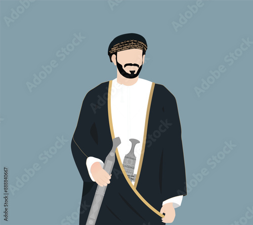 Arabic character from Oman wearing traditional Omani wedding clothes 