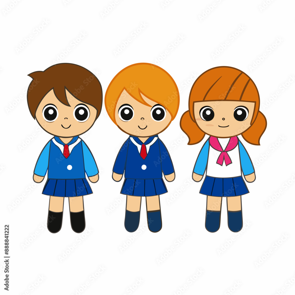 Group of pupils with backpacks wearing a school uniform Group of pupils with backpacks wearing a school uniform