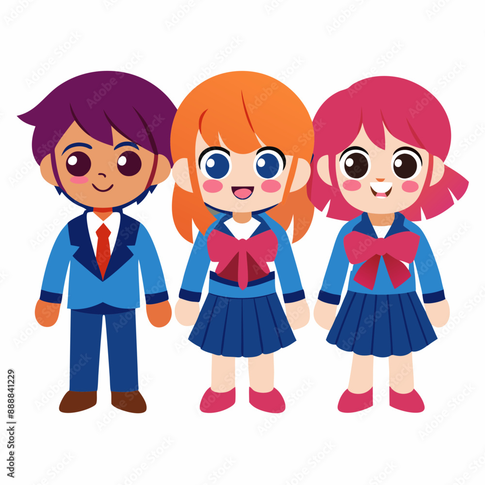 Group of pupils with backpacks wearing a school uniform Group of pupils with backpacks wearing a school uniform