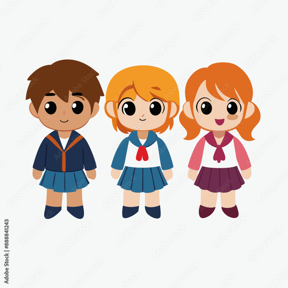 Group of pupils with backpacks wearing a school uniform Group of pupils with backpacks wearing a school uniform