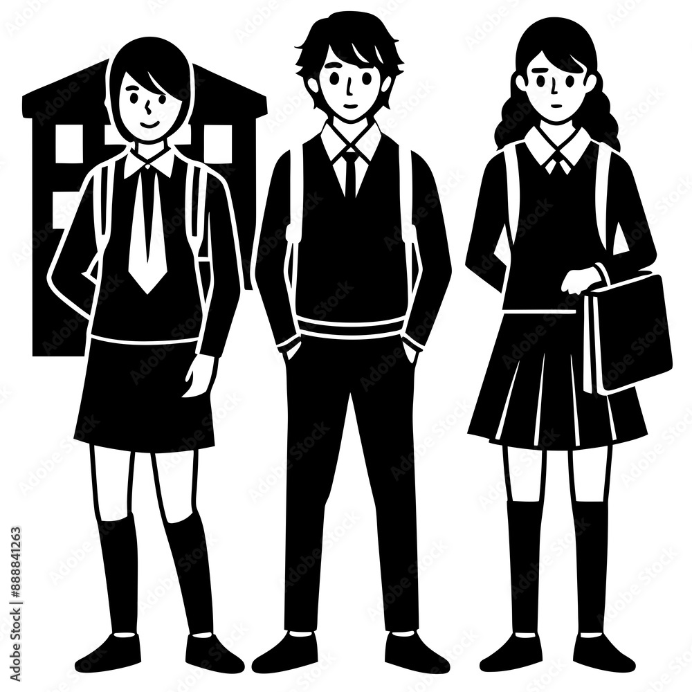 Group of pupils with backpacks wearing a school uniform Group of pupils with backpacks wearing a school uniform