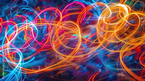 Swirling neon light trails forming intricate designs