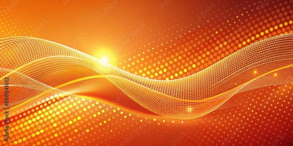 Fototapeta premium Abstract Orange Wave with Dotted Background, Orange, Wave, Abstract, Background