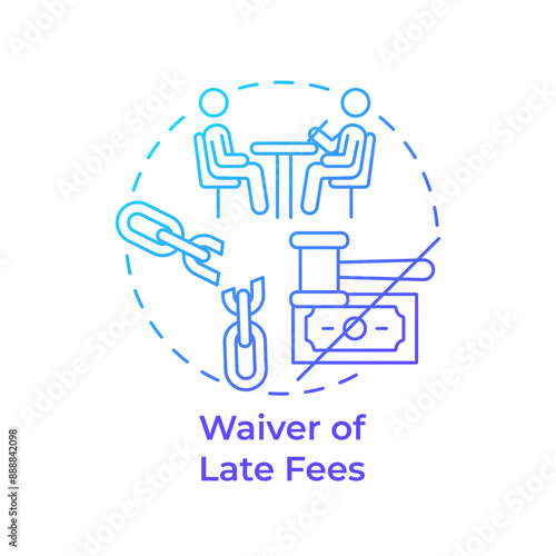Waiver of late fees blue gradient concept icon. Debt relief, financial restructuring. Round shape line illustration. Abstract idea. Graphic design. Easy to use in infographic, presentation