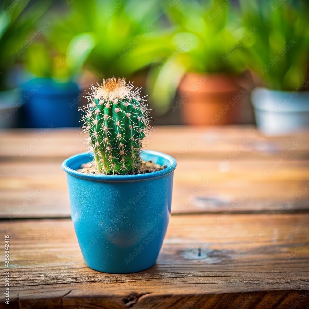 Cactus in a Blue Pot on a Wooden Table, cactus, succulents, plants, nature Cactus in a Blue Pot on a Wooden Table, cactus, succulents, plants, nature