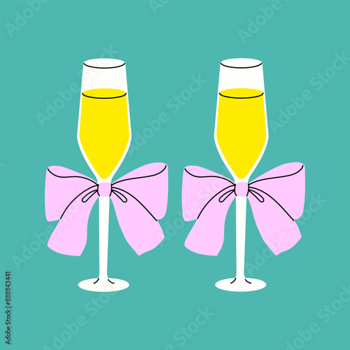 Two Champagne Flutes With Pink Bows