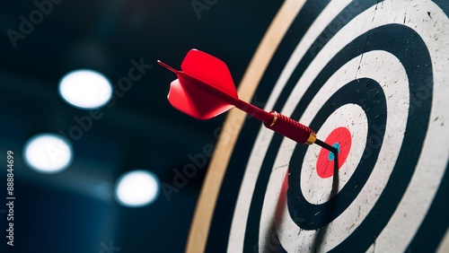 dart hitting target, business goals and targets, symbolizing  achievement and precision, suitable for corporate presentations, motivational content, strategic planning, and marketing campaigns. photo