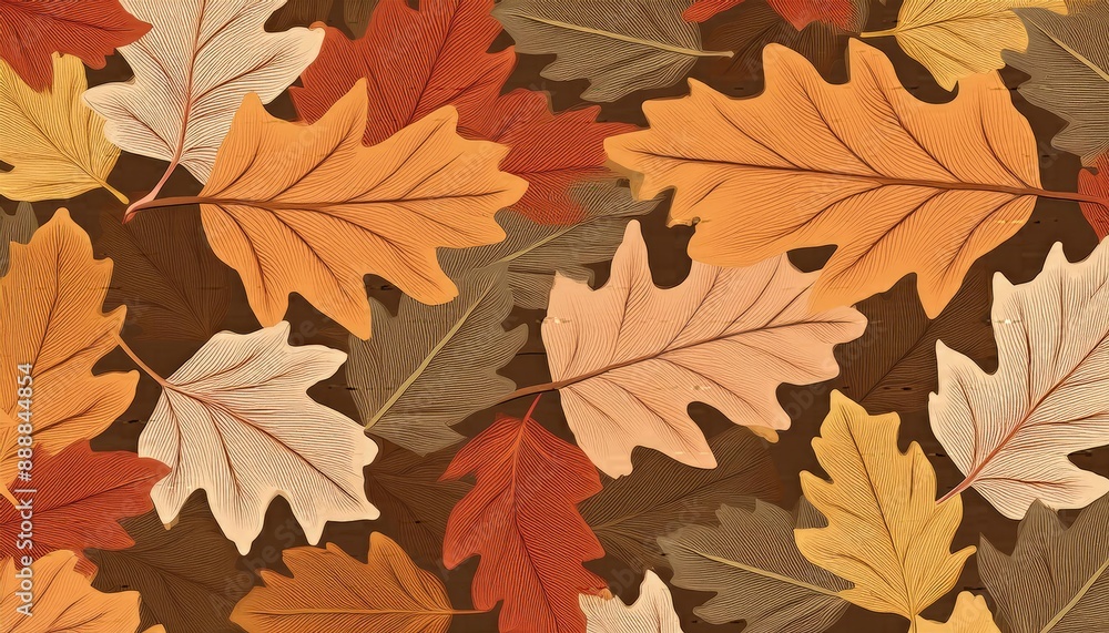 Leaves pattern, autumn leaves background, Pattern with leaves, a repeating pattern of oak and maple leaves in an illustration Leaves pattern, autumn leaves background, Pattern with leaves, a repeating pattern of oak and maple leaves in an illustration
