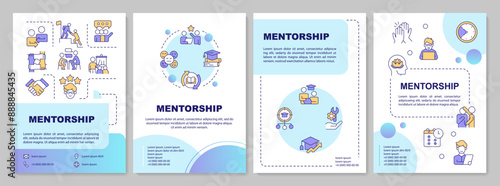 Mentorship blue circle brochure template. Guidance. Leaflet design with linear icons. Editable 4 vector layouts for presentation, annual reports. Arial-Black, Myriad Pro-Regular fonts used