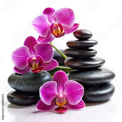 Pink Orchid and Black Stones, Zen Spa Harmony, Relaxation, Spa Treatment, Wellness,