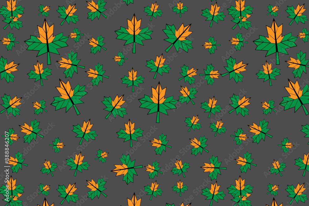 a pattern of orange and green leaves on a gray background a pattern of orange and green leaves on a gray background