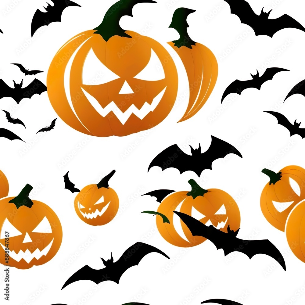 Seamless pattern of Halloween pumpkins and bats Seamless pattern of Halloween pumpkins and bats