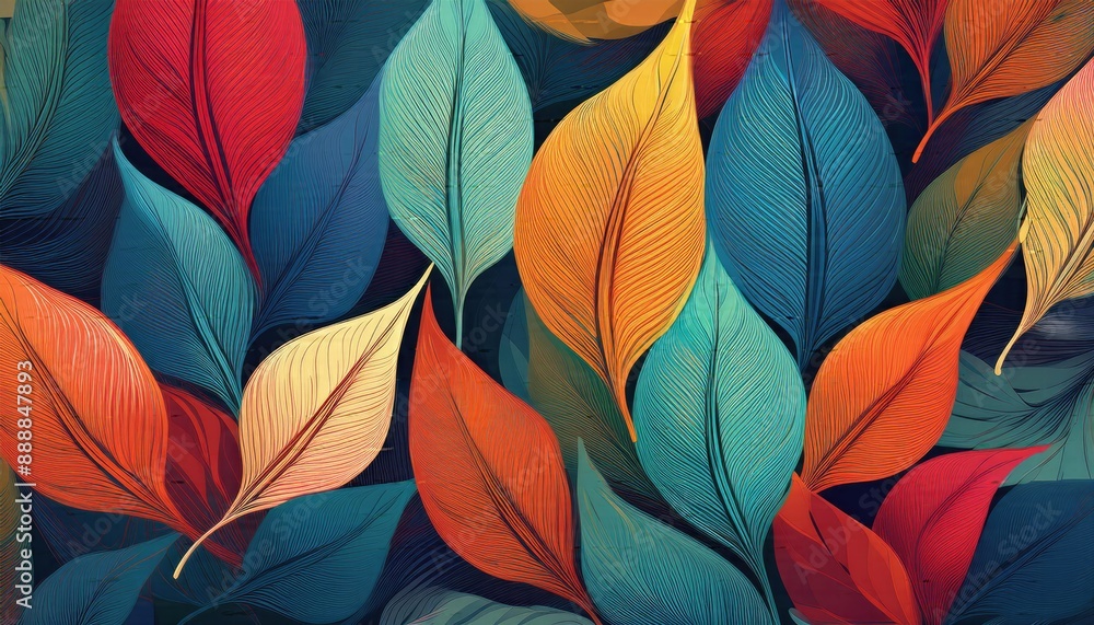 Leaves pattern, seamless pattern with leaves, geometric leaves in bold colors, Leaves pattern, seamless pattern with leaves, geometric leaves in bold colors,