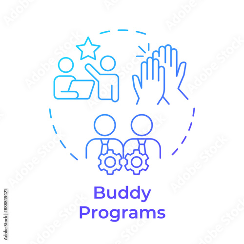 Buddy program blue gradient concept icon. Peer support. Workplace culture. Professional development. Support. Round shape line illustration. Abstract idea. Graphic design. Easy to use in article