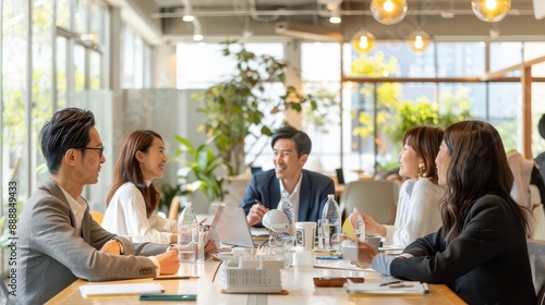 Wallpaper Mural Business meeting, roundtable discussion, bright and open office, Watercolor style Torontodigital.ca