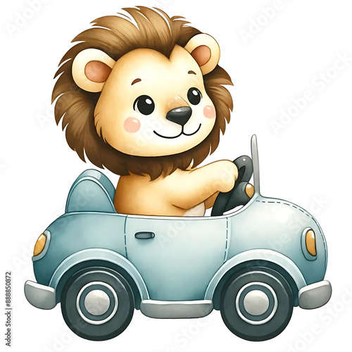 Nursery Cute Animals Driving Car Clipart