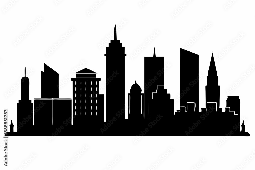 Naklejka premium Boston City Massachusetts Skyline Silhouette Cityscape Vector