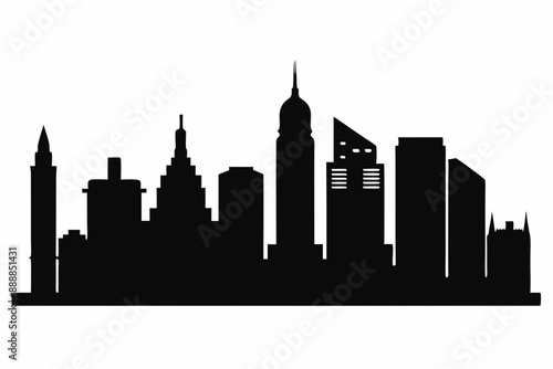 Boston City Skyline Silhouette, City buildings black Silhouette vector