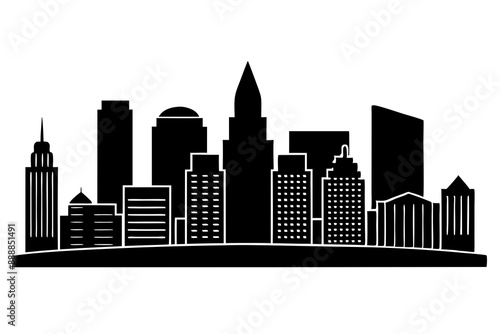Boston City Skyline Silhouette, City buildings black Silhouette vector