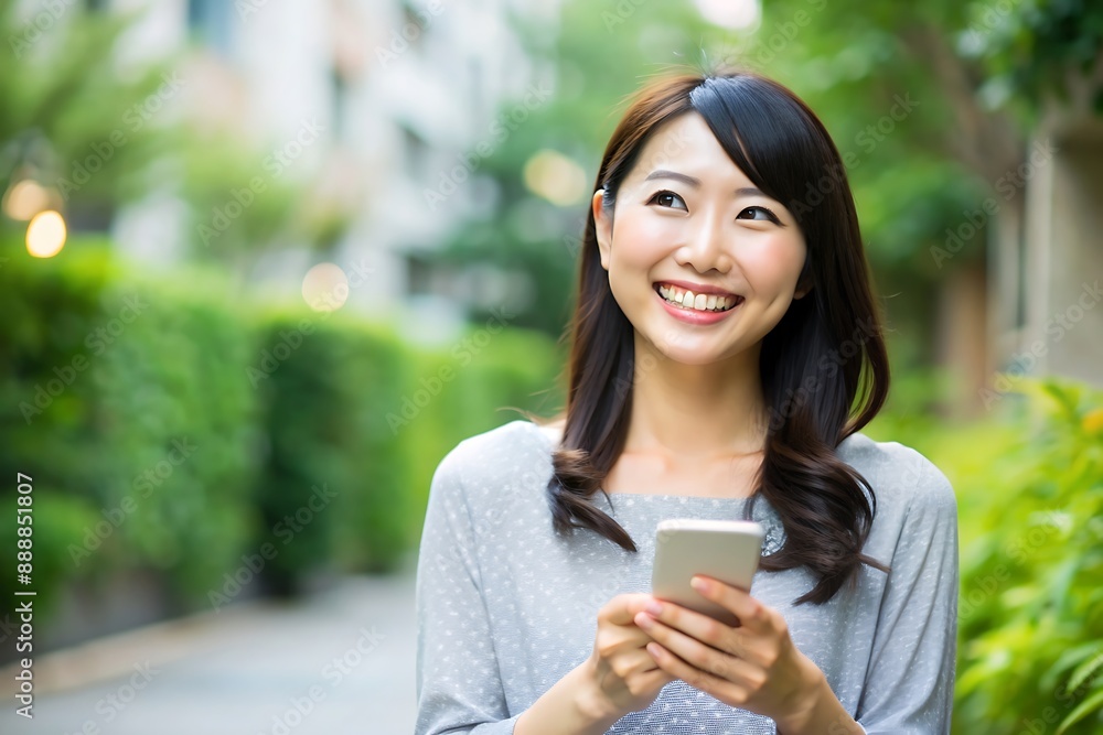Happy Young Woman Using Smartphone Outdoors. Happy Young Woman Using Smartphone Outdoors.